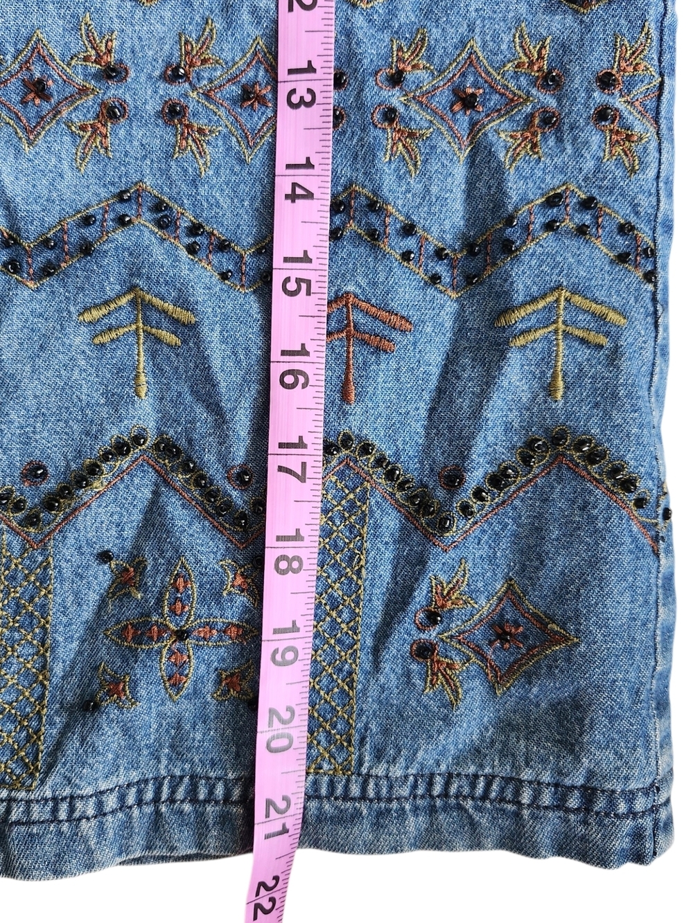 Vintage Embroidered Beaded Denim Shirt | Boho Western Festival | Large - Picture 8 of 8